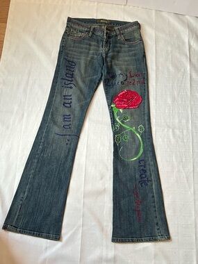 Switch USA Embroidered Jeans Womens 27 Bootcut Y2K Rose Graphic Artistic Denim